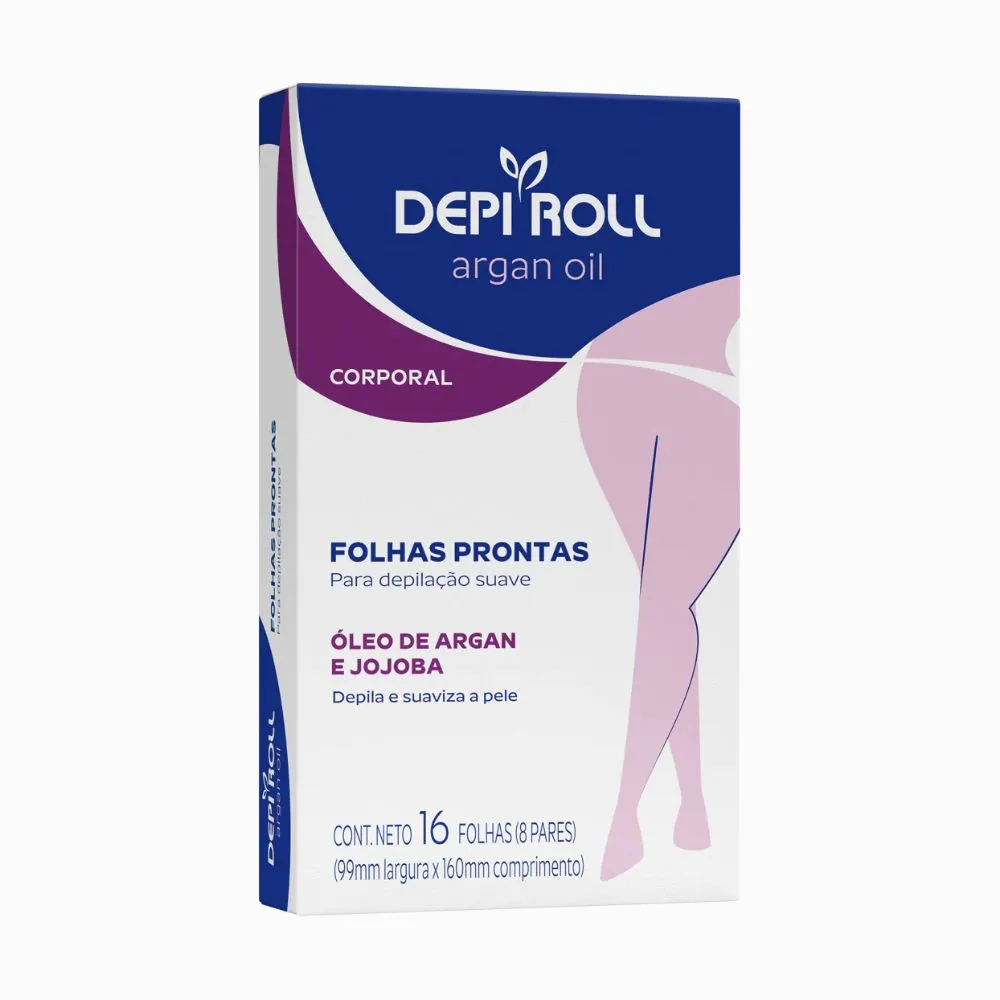 Folhas Depilatórias Depiroll Argan Oil Corporal Óleo de Argan e Jojoba 16 Unidades