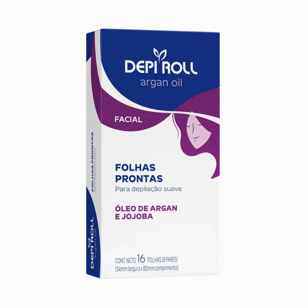Folhas Depilatórias Depiroll Argan Oil Facial Óleo de Argan e Jojoba 16 Unidades