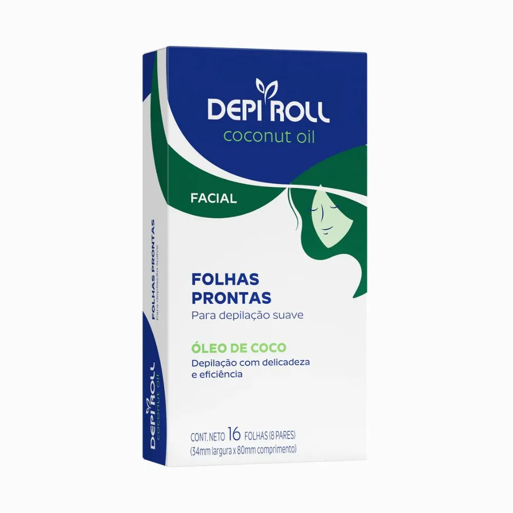 Folhas Depilatórias Depiroll Coconut Oil Facial Óleo de Coco 16 Unidades