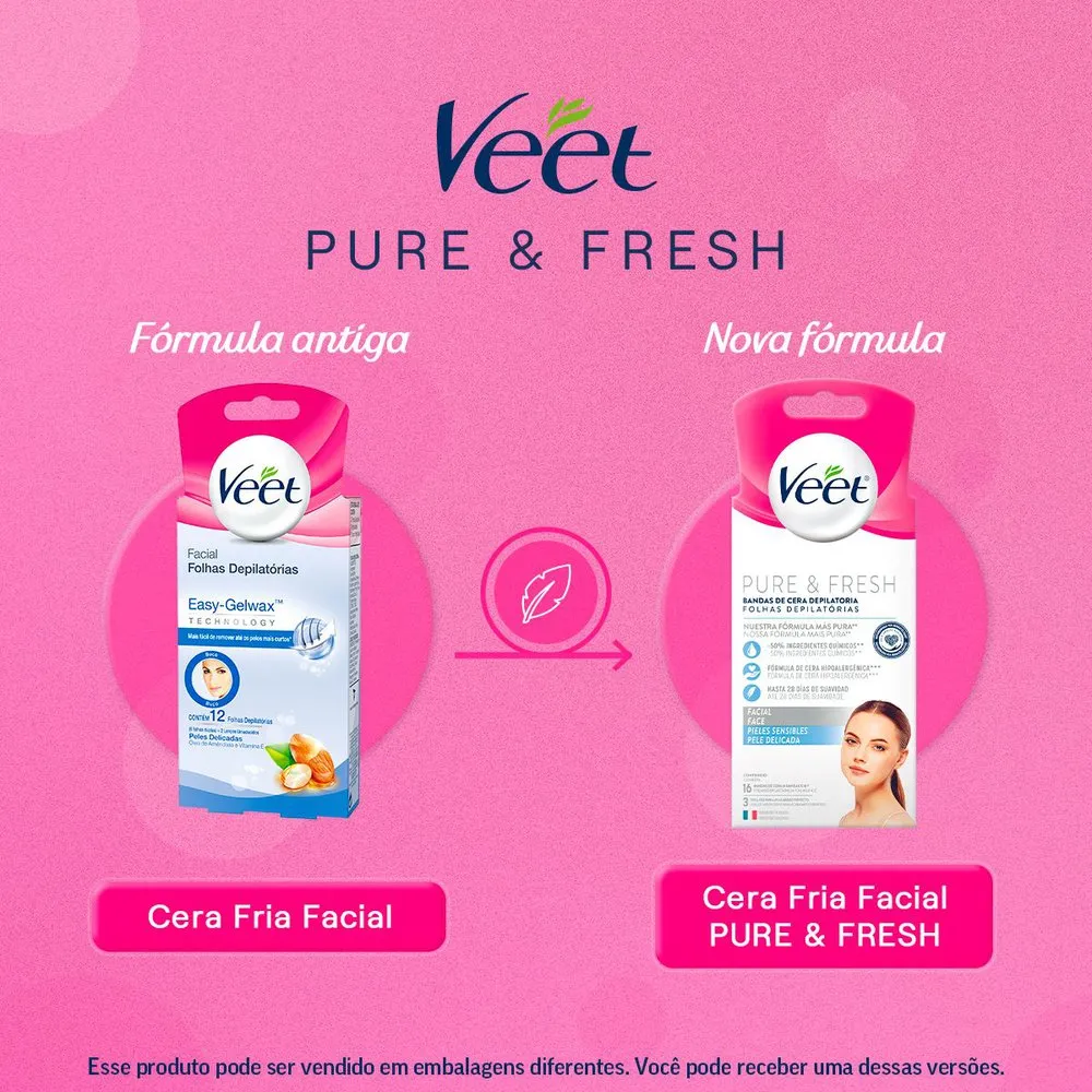 Folhas Depilatórias Veet Pure & Fresh Facial Pele Sensível 16 Unidades — foto 3