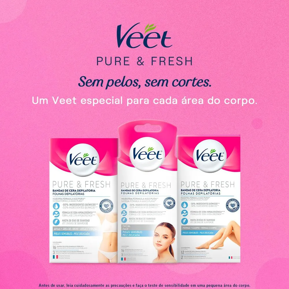 Folhas Depilatórias Veet Pure & Fresh Facial Pele Sensível 16 Unidades — foto 4