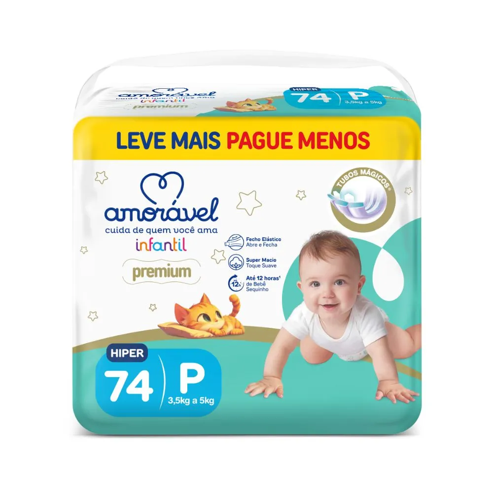 Fralda Amorável Premium P 74 Unidades