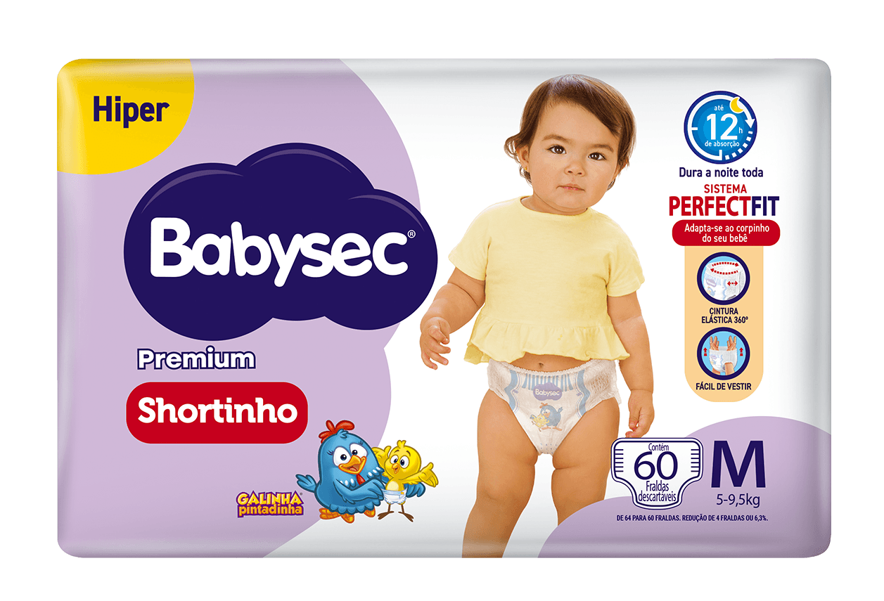 Fralda Babysec Premium Shortinho Galinha Pintadinha M 60 Unidades — foto 2