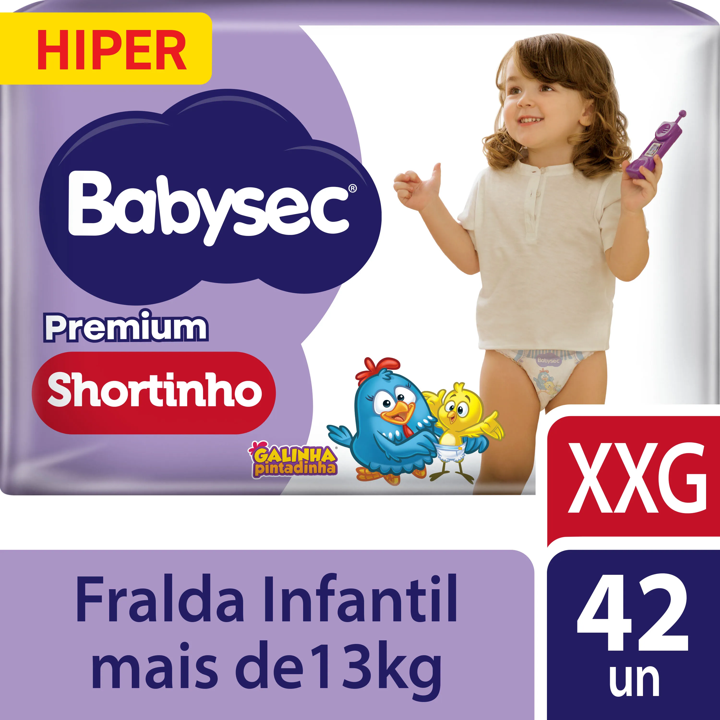 Fralda Babysec Premium Shortinho Galinha Pintadinha XXG 42 Unidades