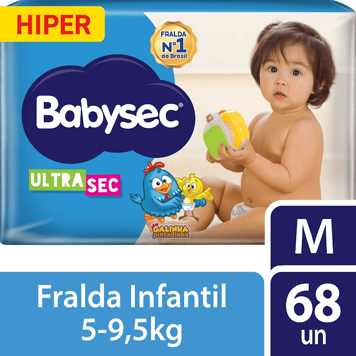 Fralda Babysec Ultrasec Hiper Galinha Pintadinha M 68 Unidades