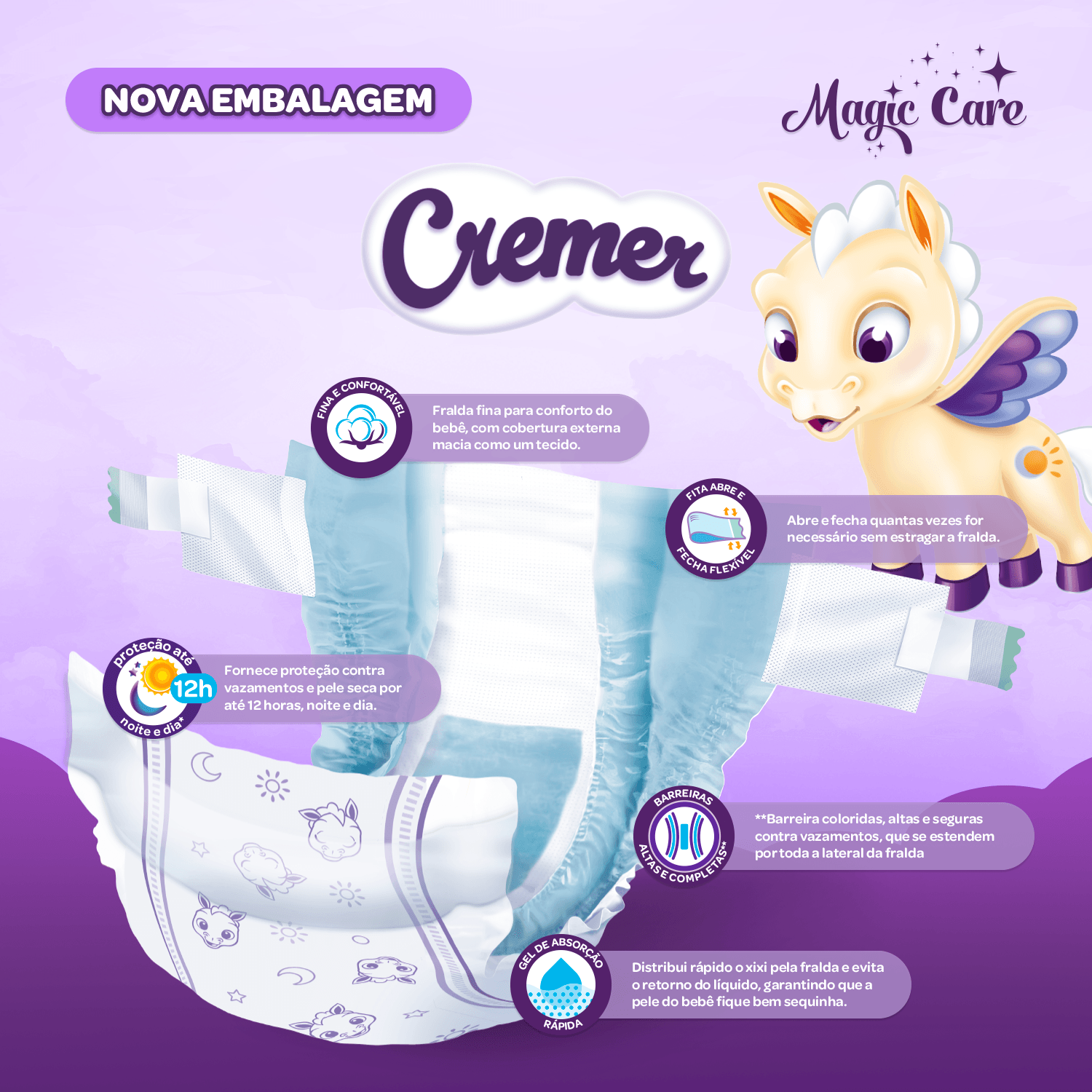 Fralda Cremer Magic Care Dia e Noite G 60 Unidades — foto 5