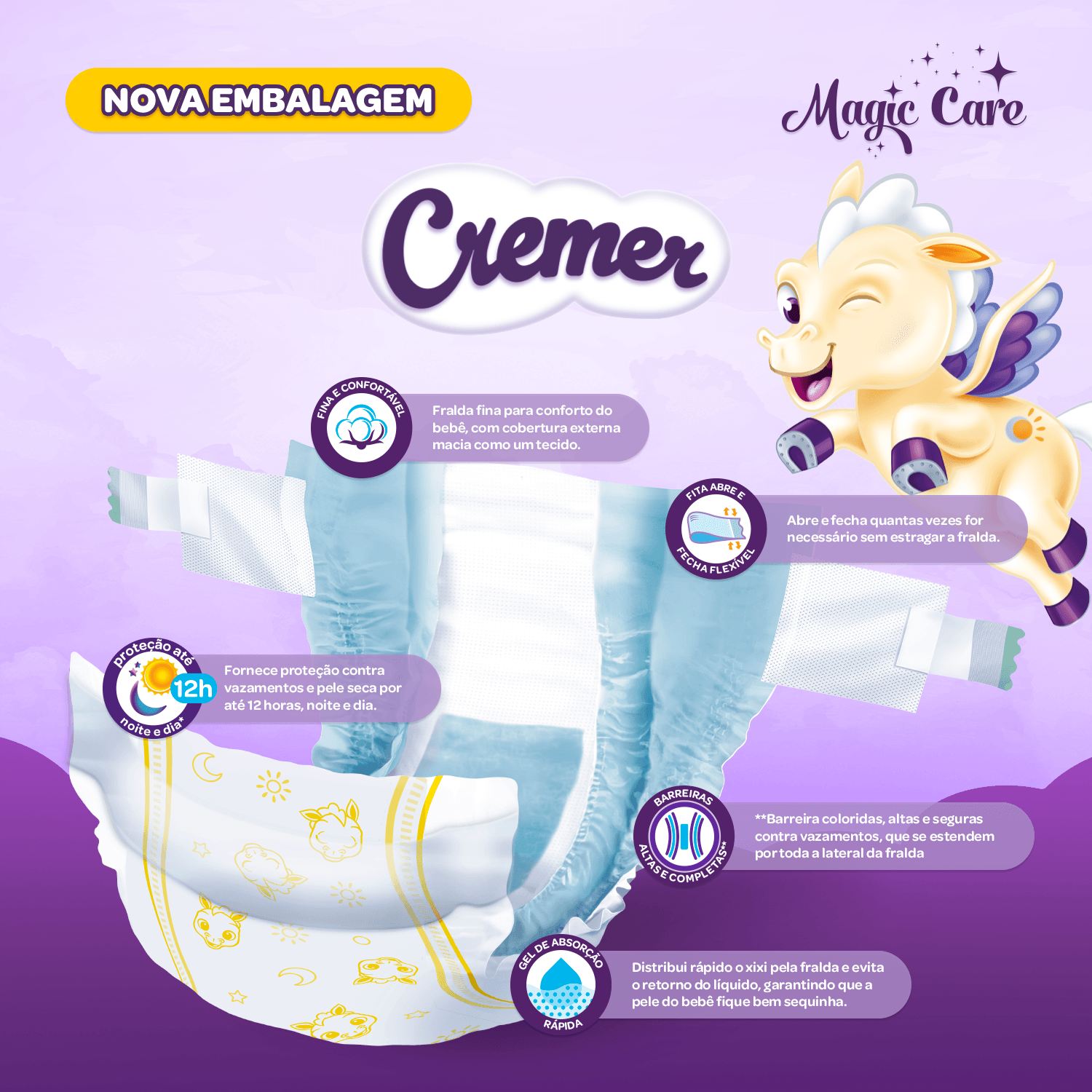 Fralda Cremer Magic Care Dia e Noite M 68 Unidades — foto 5