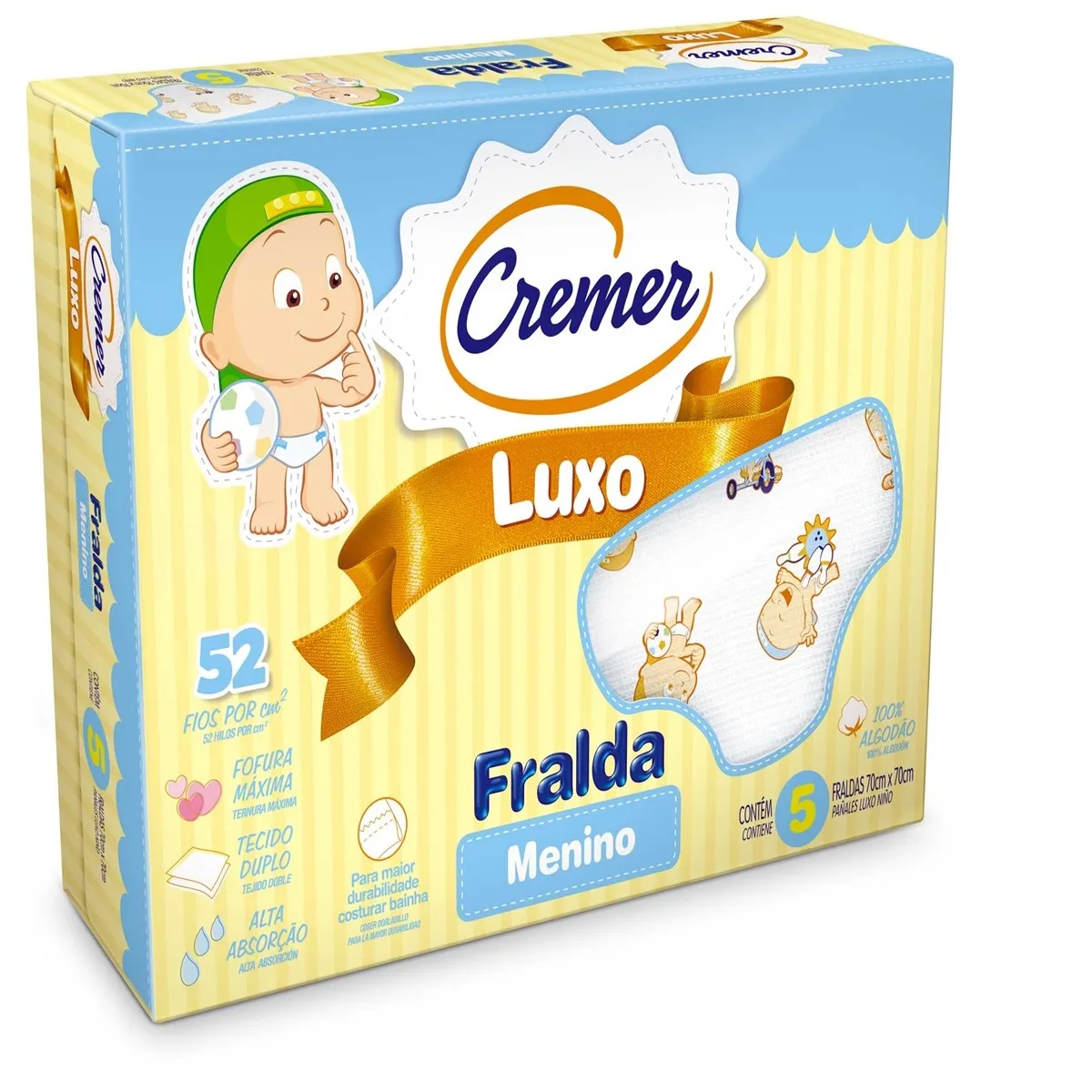 Fralda De Pano Cremer Luxo Estampada Masculino Com 5 Unidades