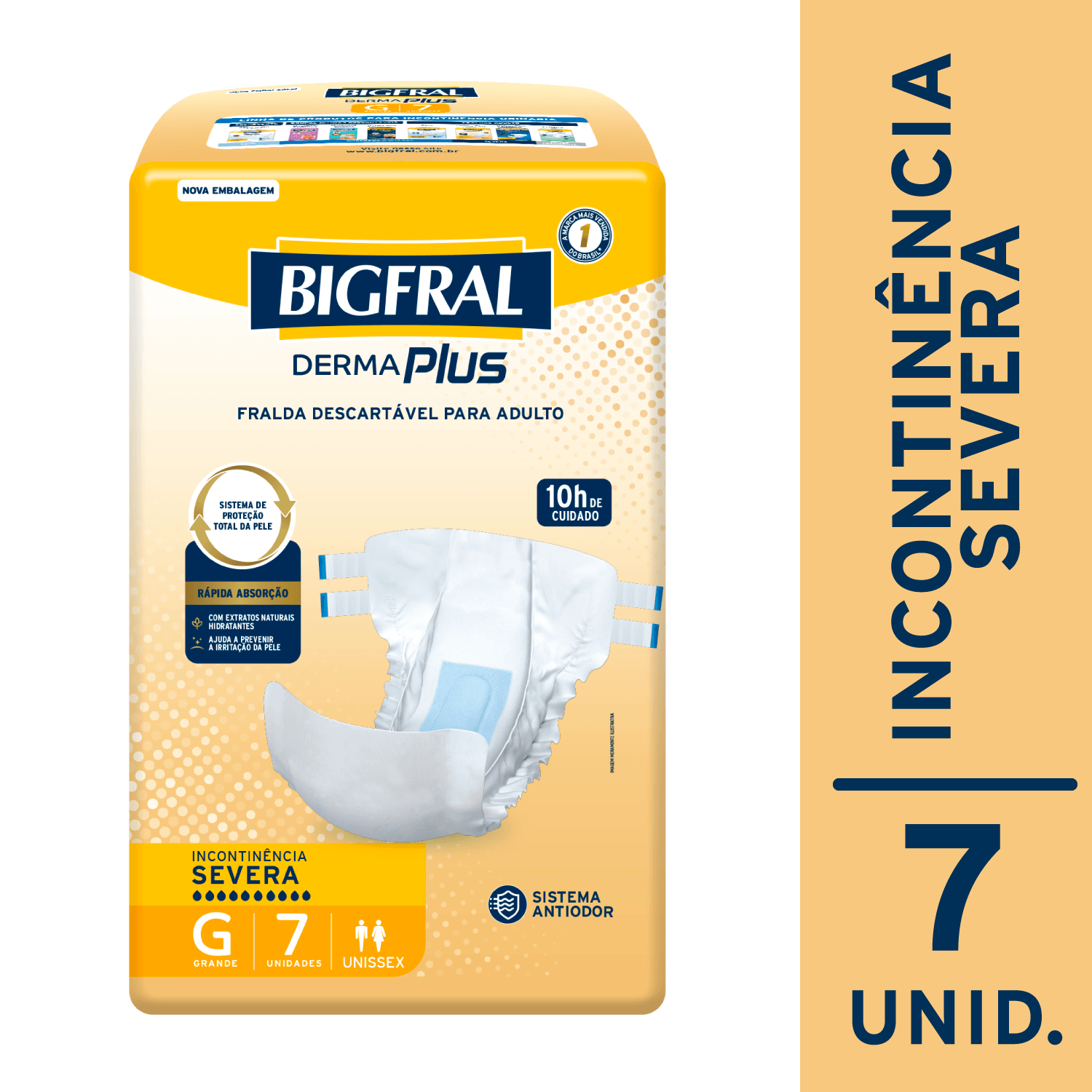 Fralda Geriátrica Descartável Bigfral Derma Plus Incontinência Urinária Severa G 7 Unidades