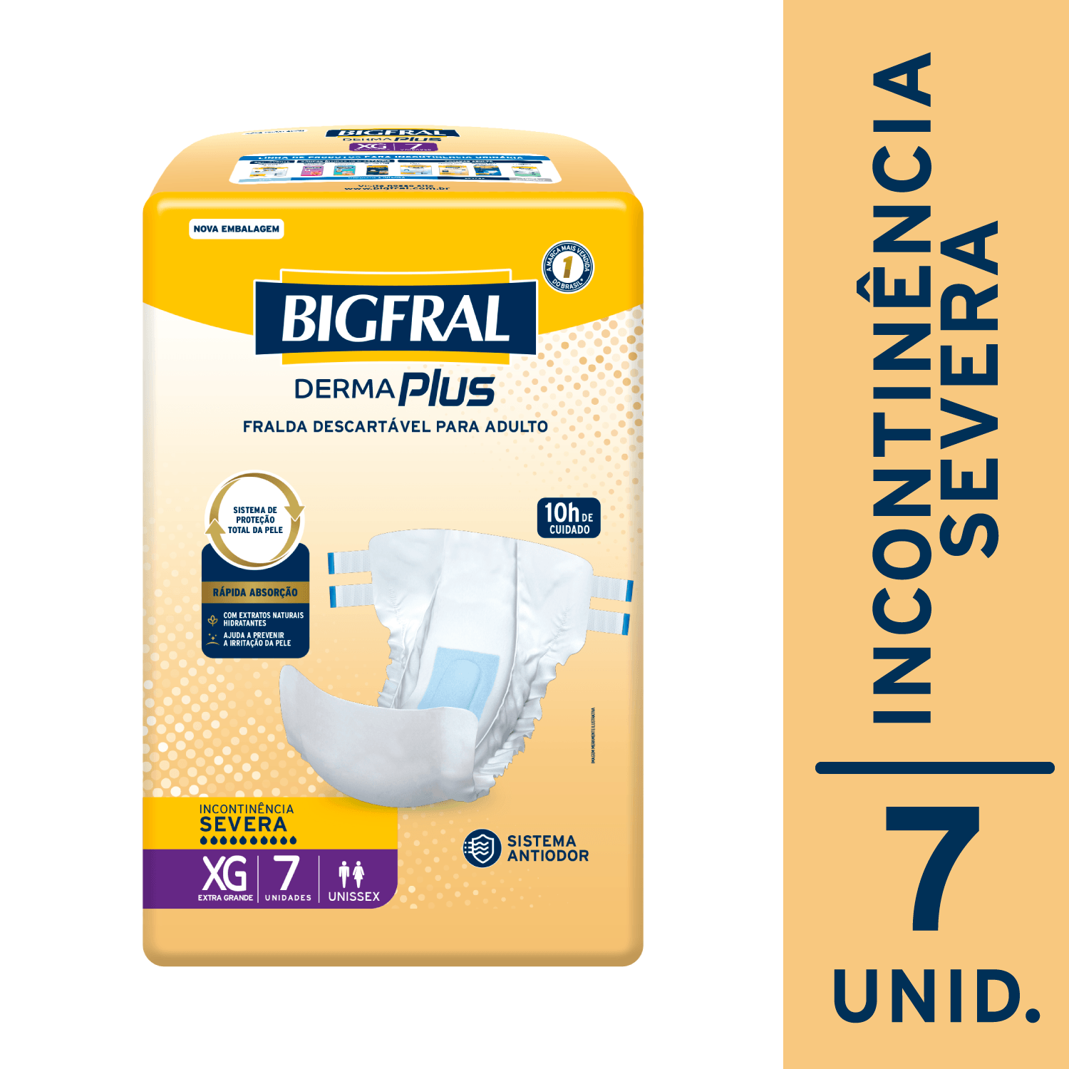 Fralda Geriátrica Descartável Bigfral Derma Plus Incontinência Urinária Severa XG 7 Unidades