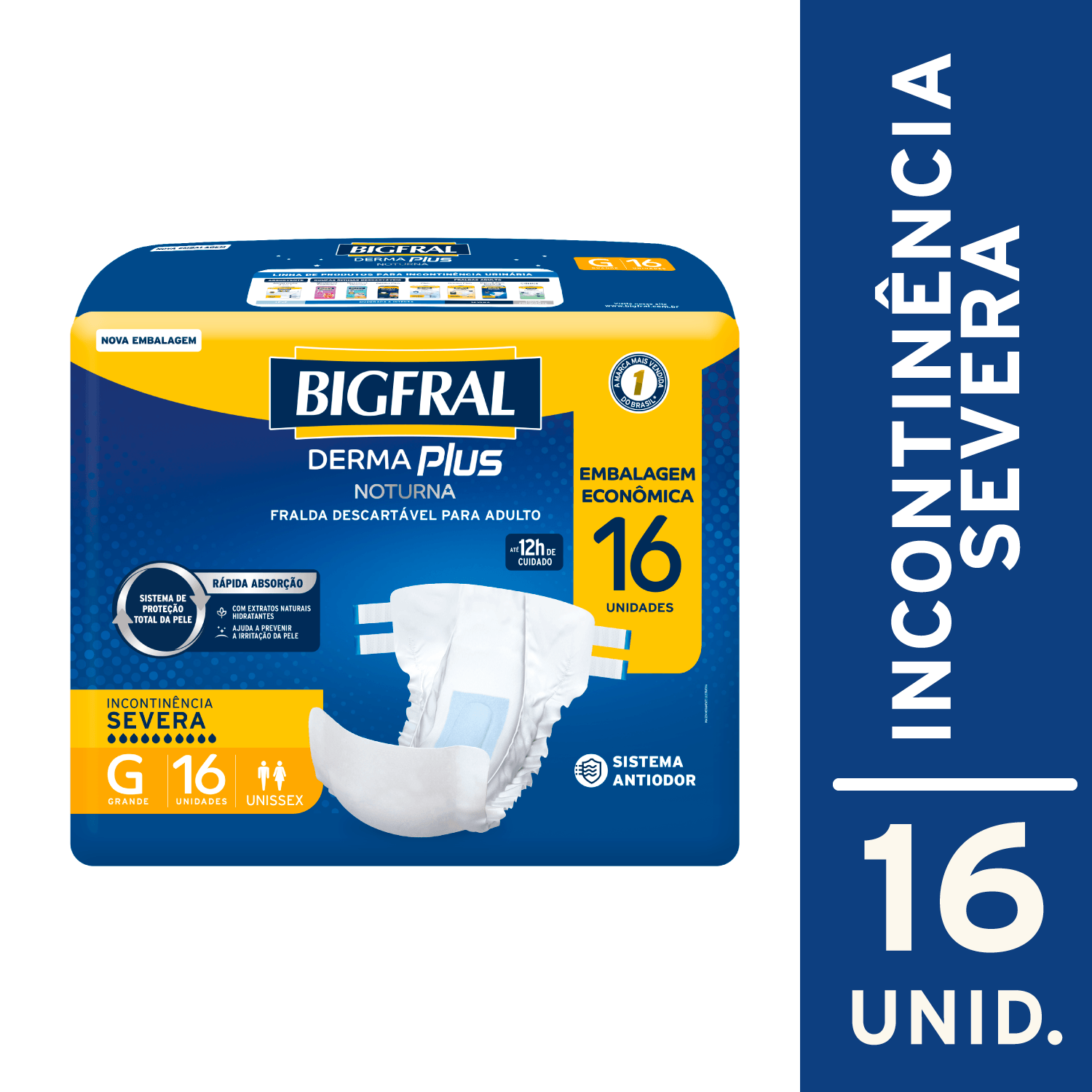 Fralda Geriátrica Descartável Bigfral Derma Plus Noturna Incontinência Urinária Severa G 16 Unidades
