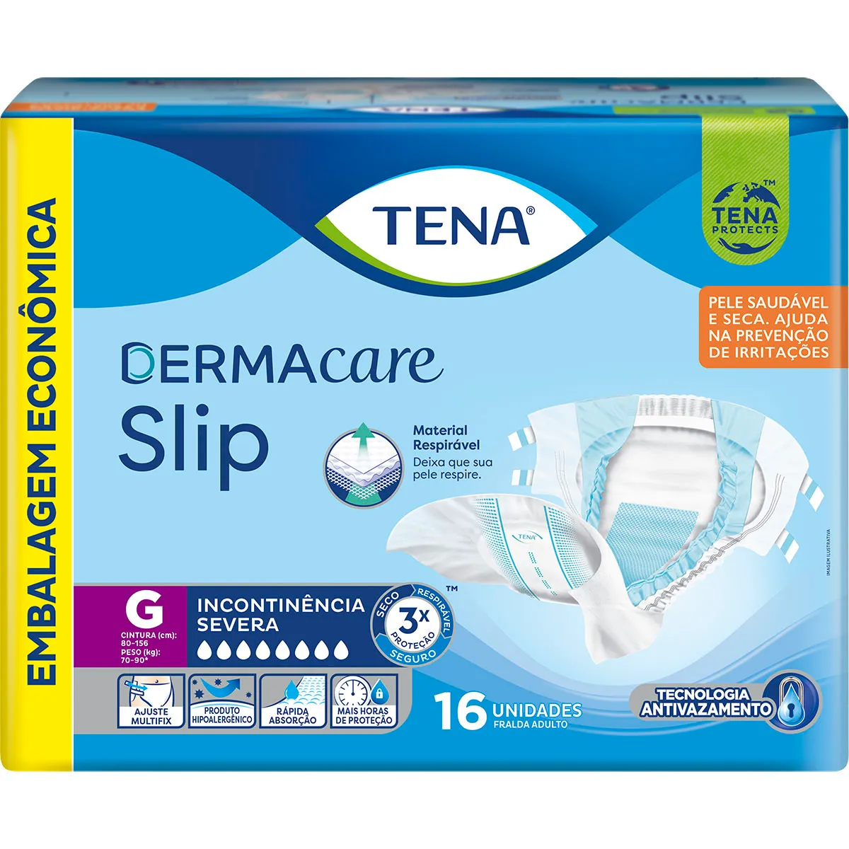 Fralda Geriátrica Descartável Tena Dermacare Slip Incontinência Urinária Severa G 16 Unidades