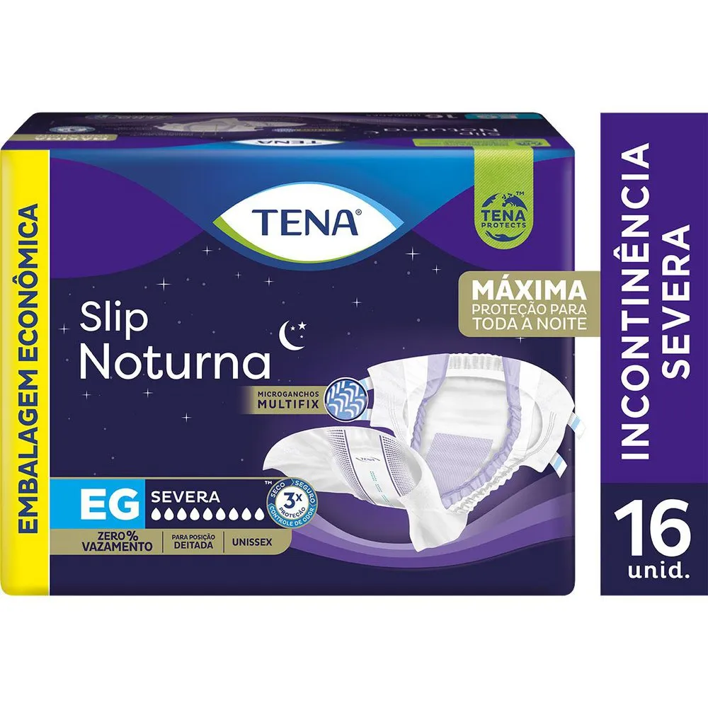Fralda Geriátrica Descartável Tena Slip Noturna Incontinência Urinária Severa EG 16 Unidades