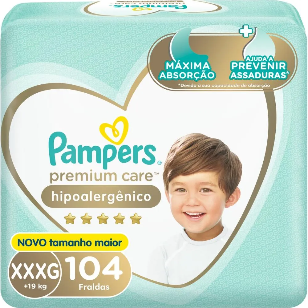 Fralda Pampers Premium Care Topíssima - XXXG - 104 Unidades