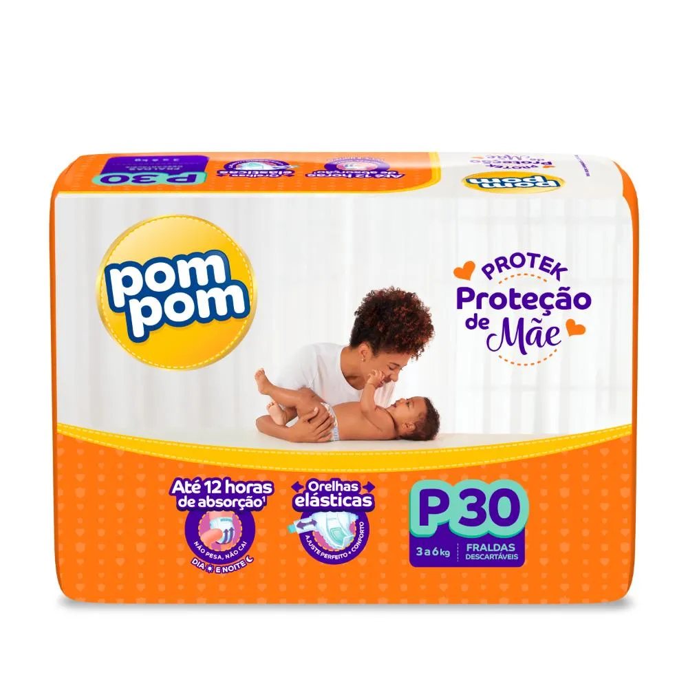 Fralda Pom Pom Protek Proteção de Mãe Jumbo Tamanho P - 30 Unidades