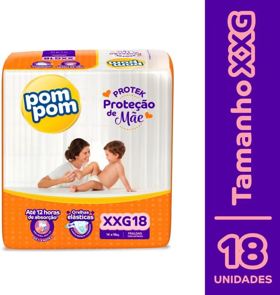 Fralda Pom Pom Protek Proteção de Mãe XXG 18 Unidades — foto 2