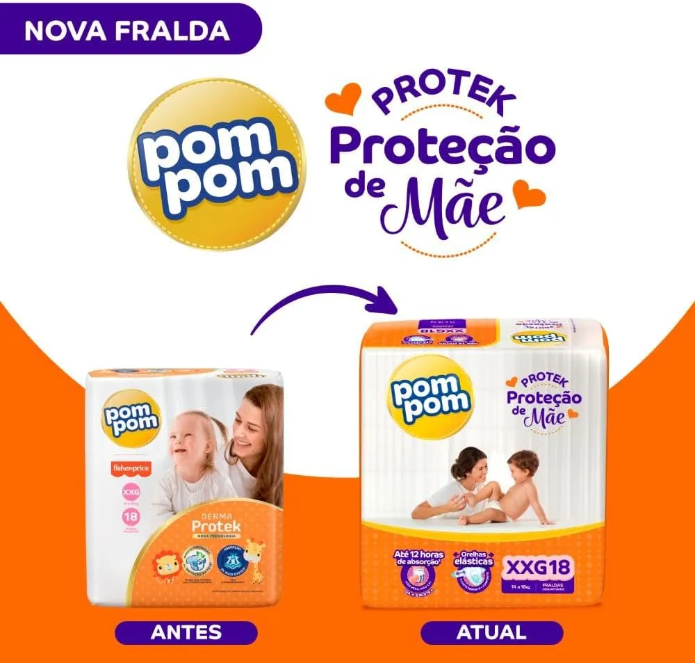 Fralda Pom Pom Protek Proteção de Mãe XXG 18 Unidades — foto 4