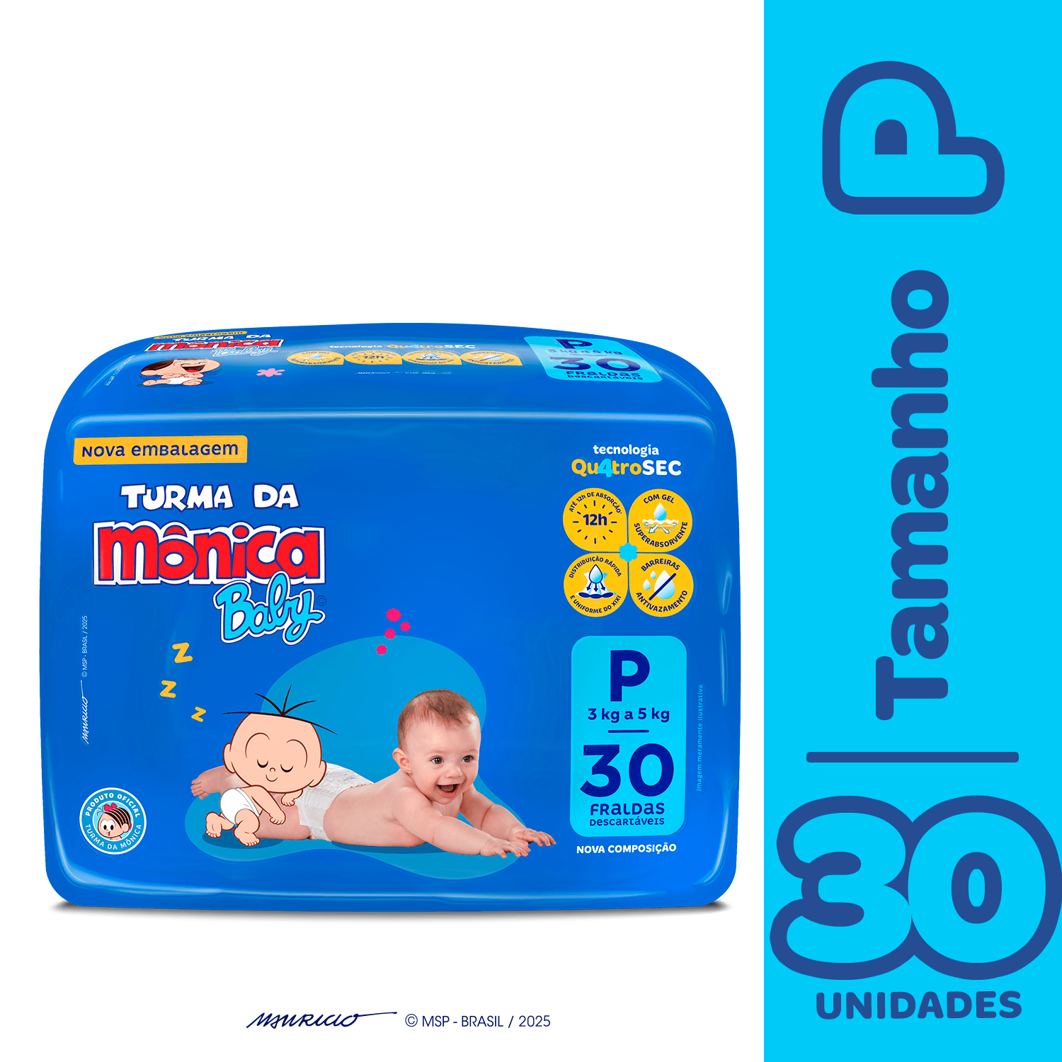 Fralda Turma da Mônica Baby Jumbo P - pacote com 30 unidades
