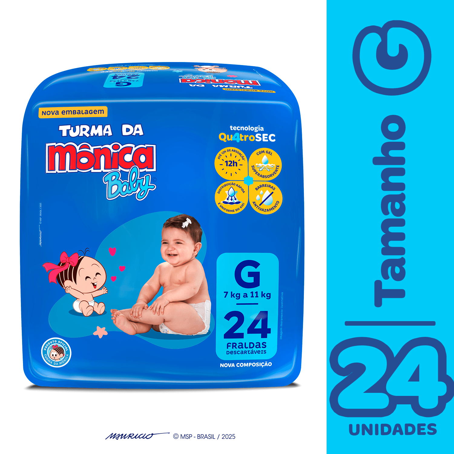 Fralda Turma da Mônica Baby Jumbo Tamanho G - 24 Unidades