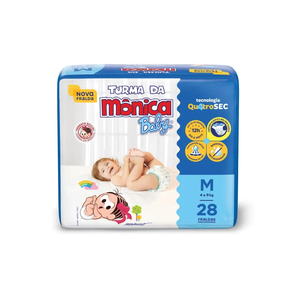 Fralda Turma da Mônica Baby Jumbo Tamanho M - 28 Unidades
