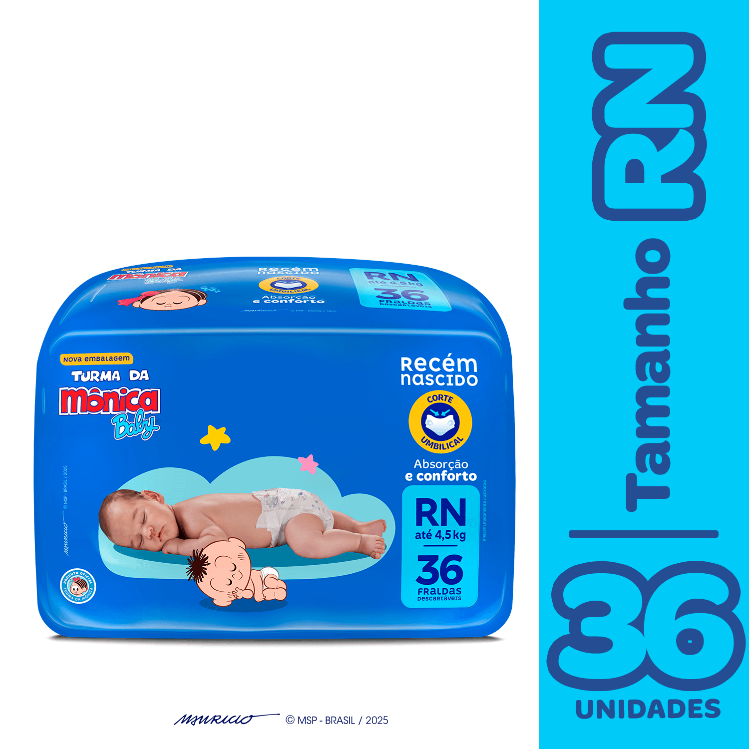 Fralda Turma da Mônica Baby Jumbo Tamanho RN - 36 Unidades