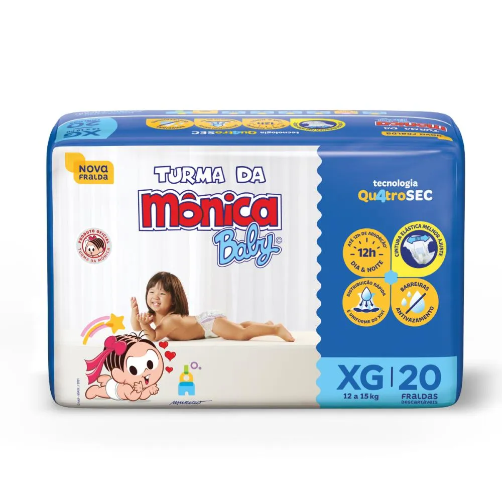 Fralda Turma da Mônica Baby Jumbo Tamanho XG - 20 Unidades