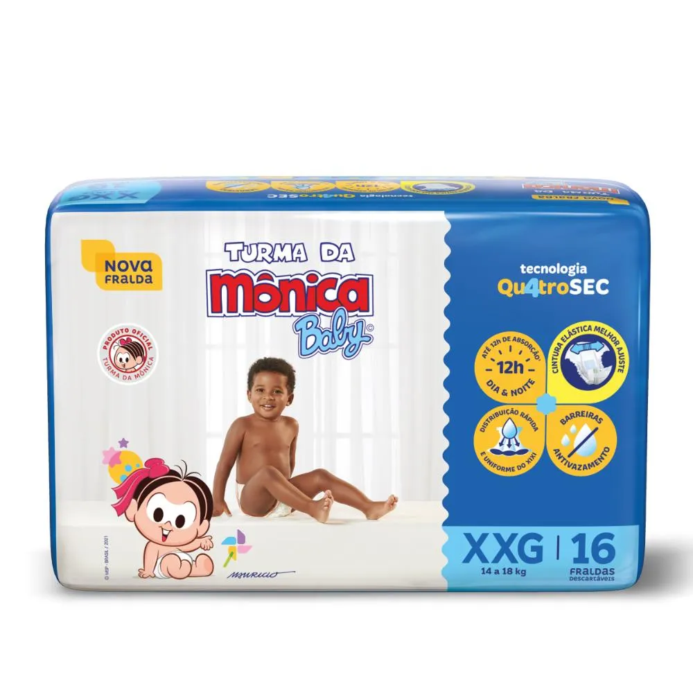 Fralda Turma da Mônica Baby Jumbo Tamanho XXG - 16 Unidades
