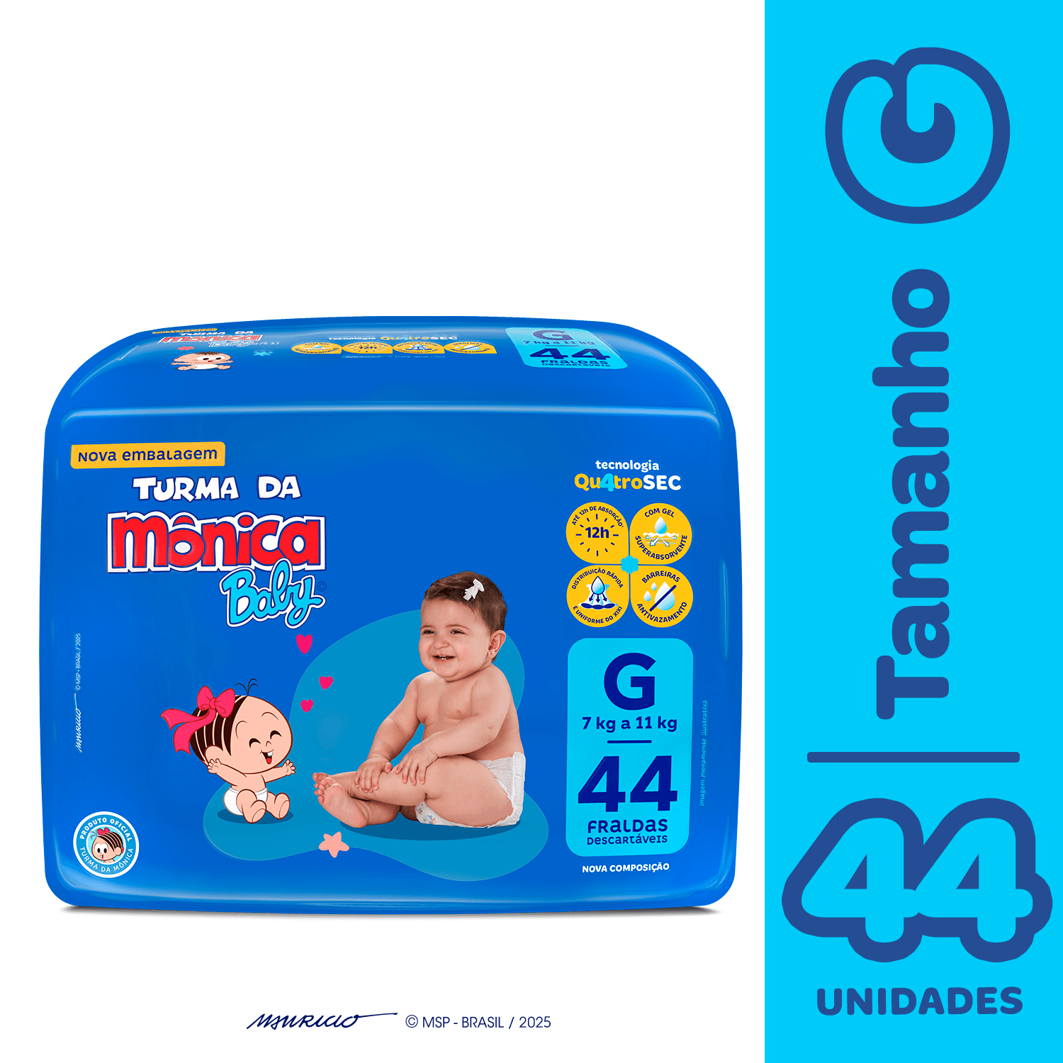 Fralda Turma da Mônica Baby Mega G 44 Unidades