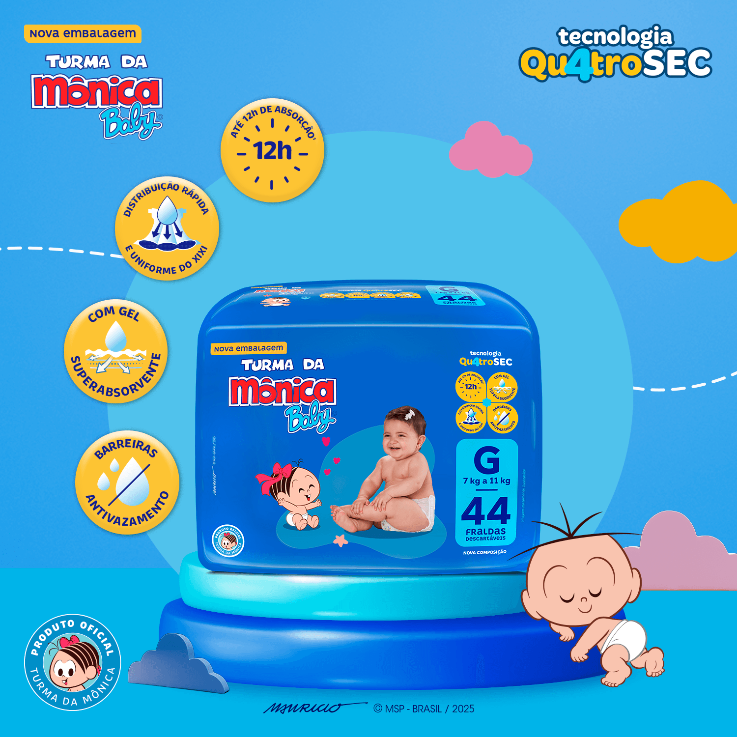 Fralda Turma da Mônica Baby Mega G 44 Unidades — foto 4