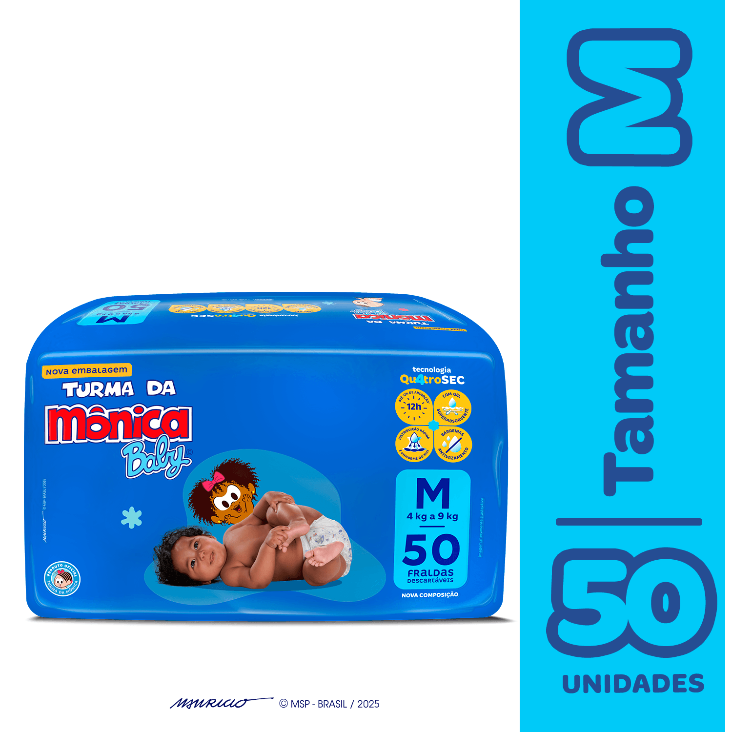 Fralda Turma da Mônica Baby Mega M 50 Unidades