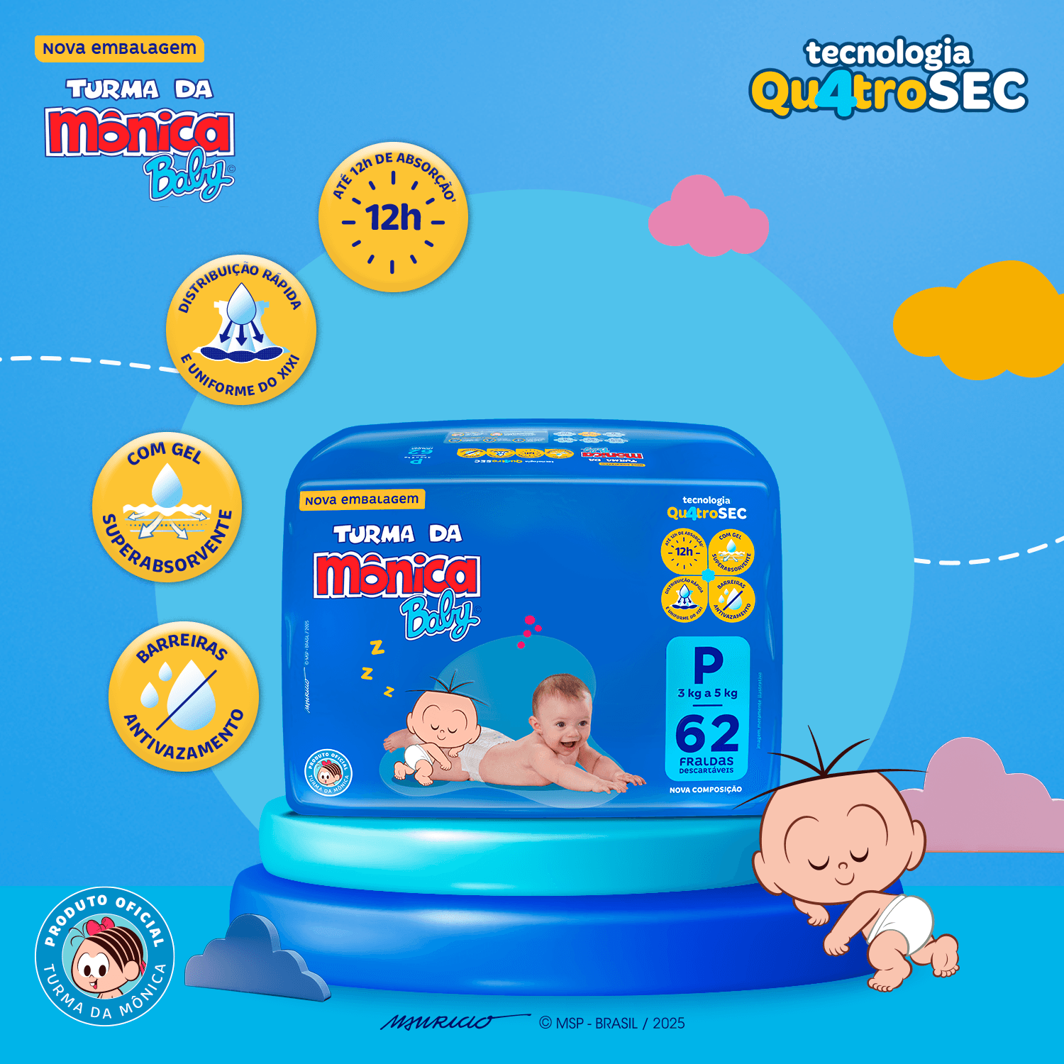Fralda Turma da Mônica Baby Mega P 62 Unidades — foto 4