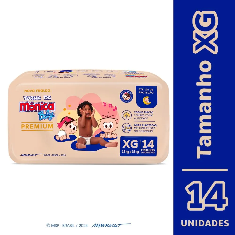 Fralda Turma da Mônica Baby Premium Jumbo Tamanho XG - 14 Unidades