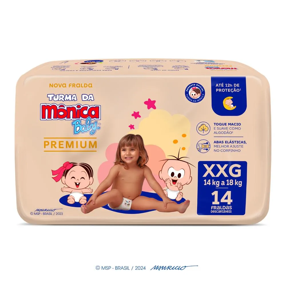 Fralda Turma da Mônica Baby Premium Jumbo Tamanho XXG - 14 Unidades