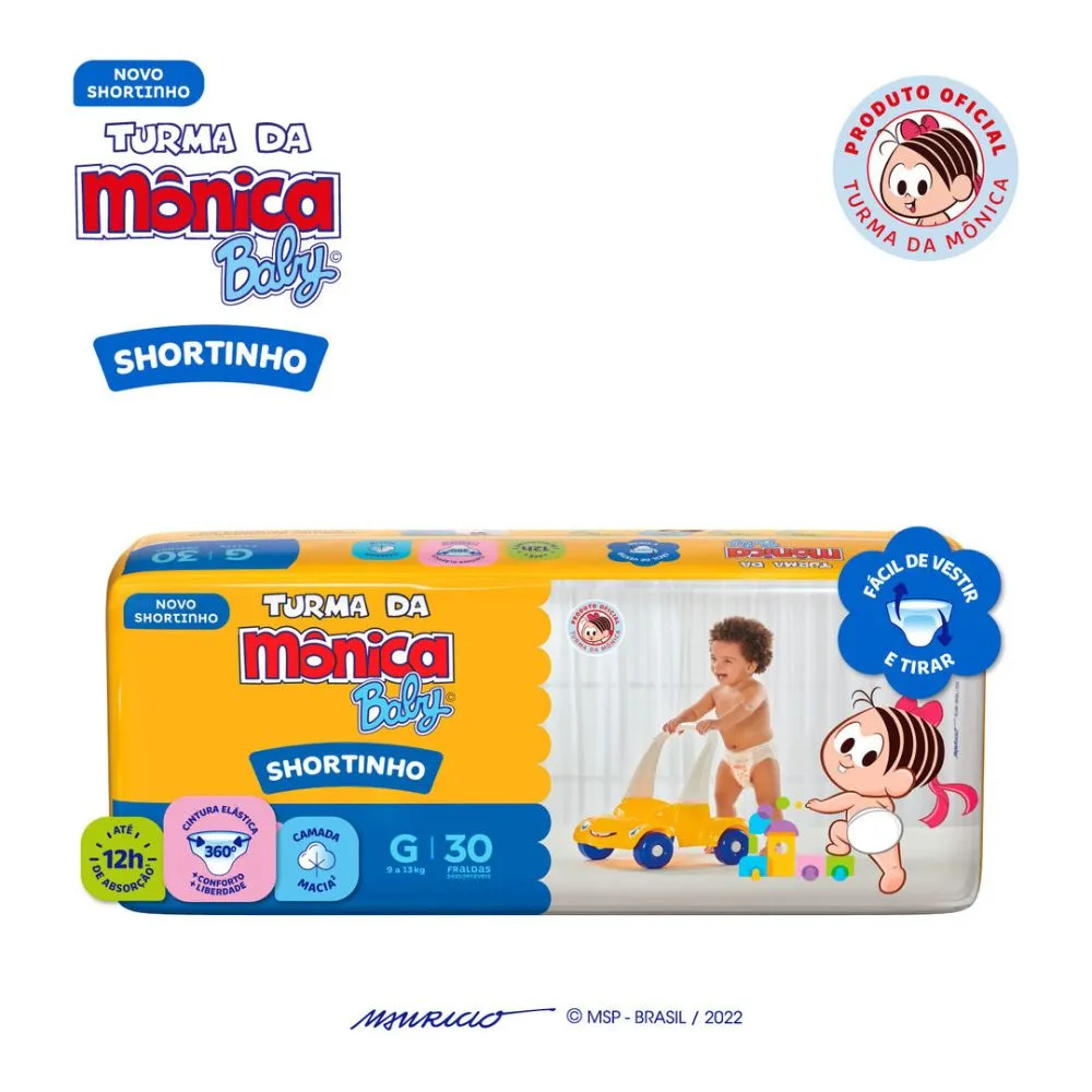 Fralda Turma da Mônica Baby Shortinho Jumbo G 30 Unidades
