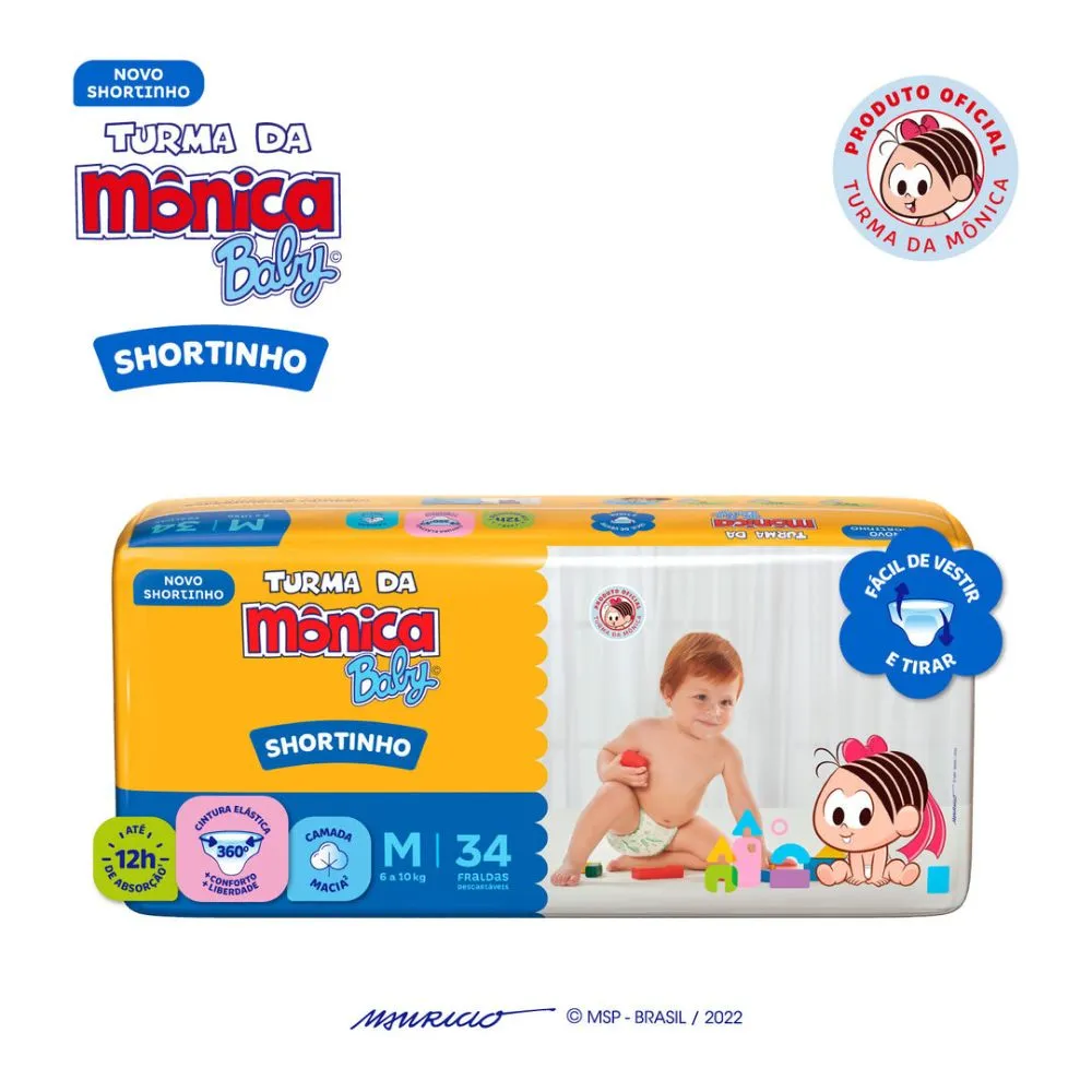 Fralda Turma da Mônica Baby Shortinho Jumbo M 34 Unidades