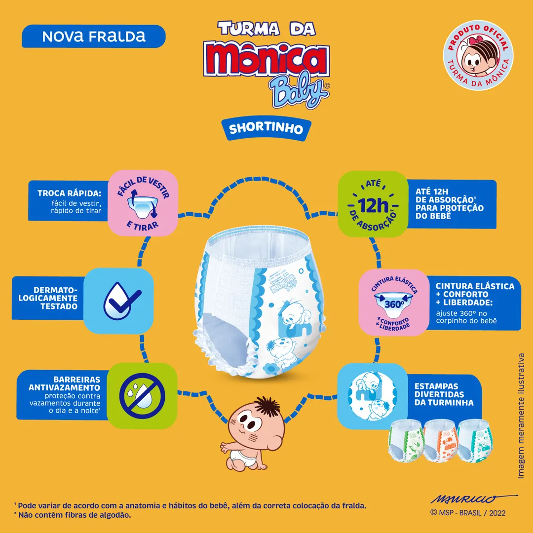 Fralda Turma da Mônica Baby Shortinho Jumbo M 34 Unidades — foto 4