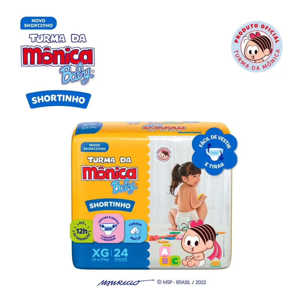 Fralda Turma da Mônica Baby Shortinho Jumbo XG 24 Unidades