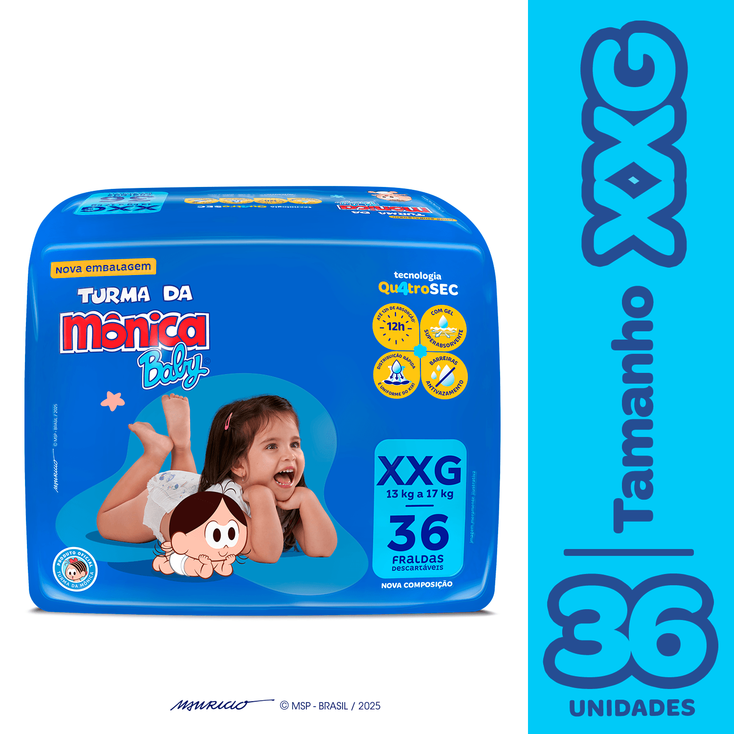 Fralda Turma da Mônica Baby XXG 36 Unidades