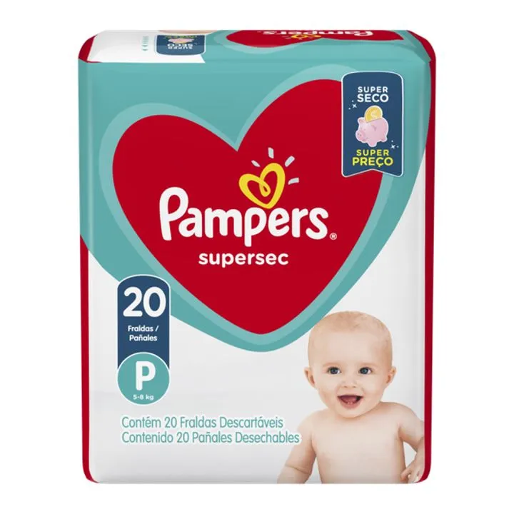 Fraldas Pampers Super Sec - 20 Unidades - Tamanho P