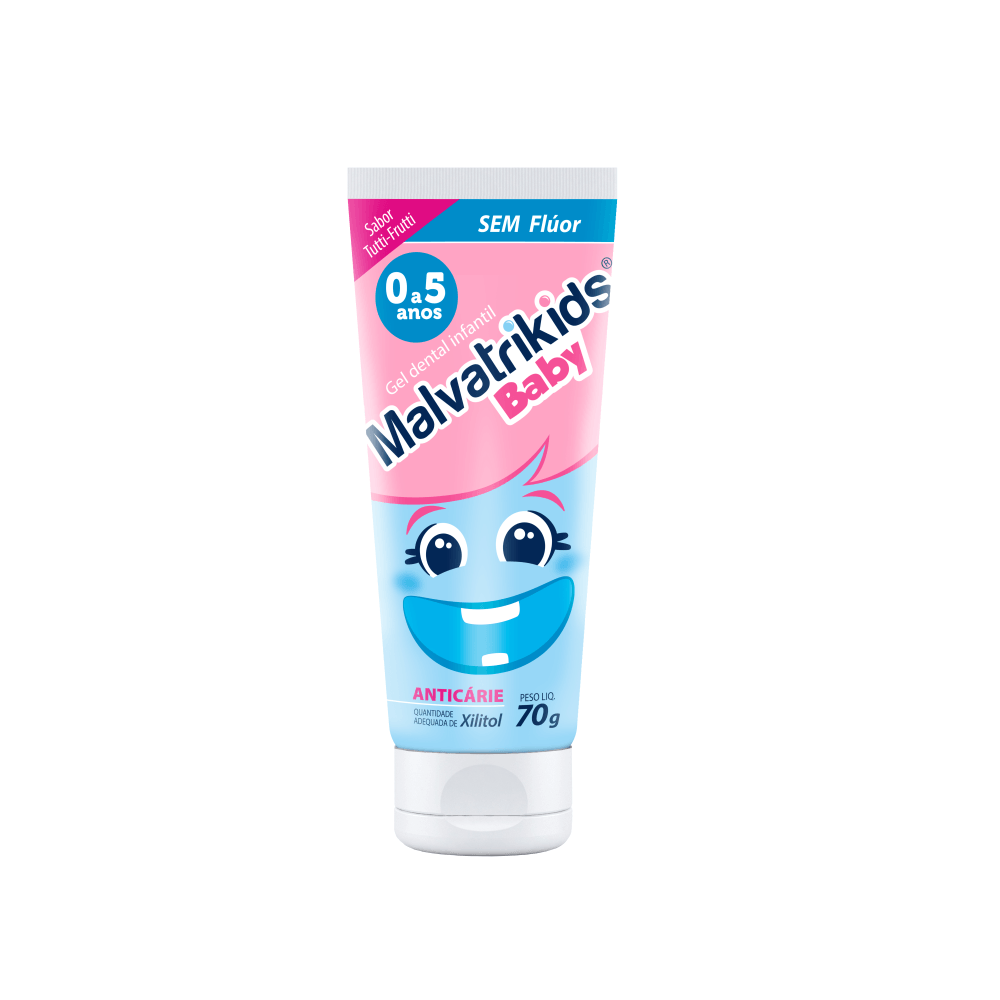 Gel Dental Infantil Malvatrikids Baby Anticáries Sem Flúor Xilitol Sabor Tutti Frutti 70g