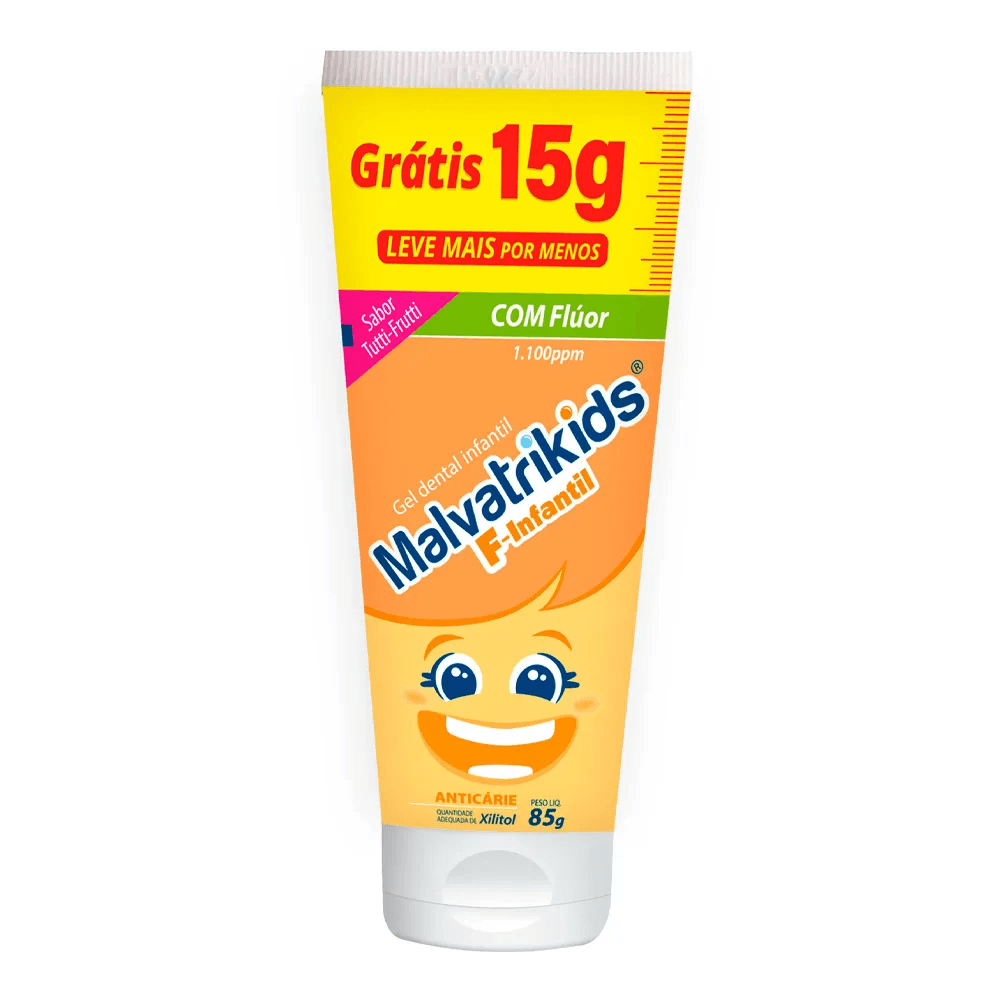 Gel Dental Infantil Malvatrikids F-Infantil Anticáries Flúor Xilitol Sabor Tutti Frutti 85g