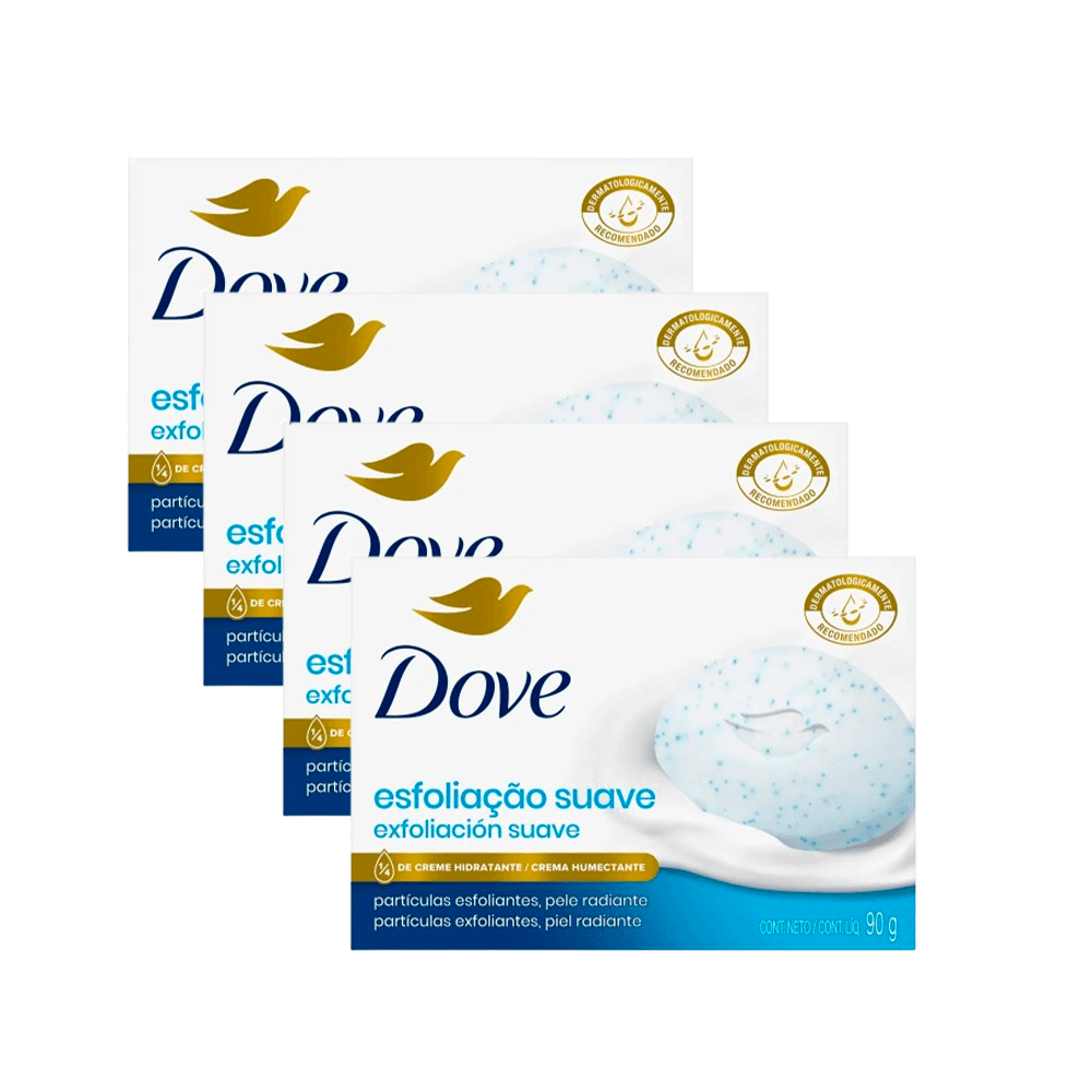 Kit 4 Uni Sabonete em Barra Dove Esfoliação Suave 90g Cada