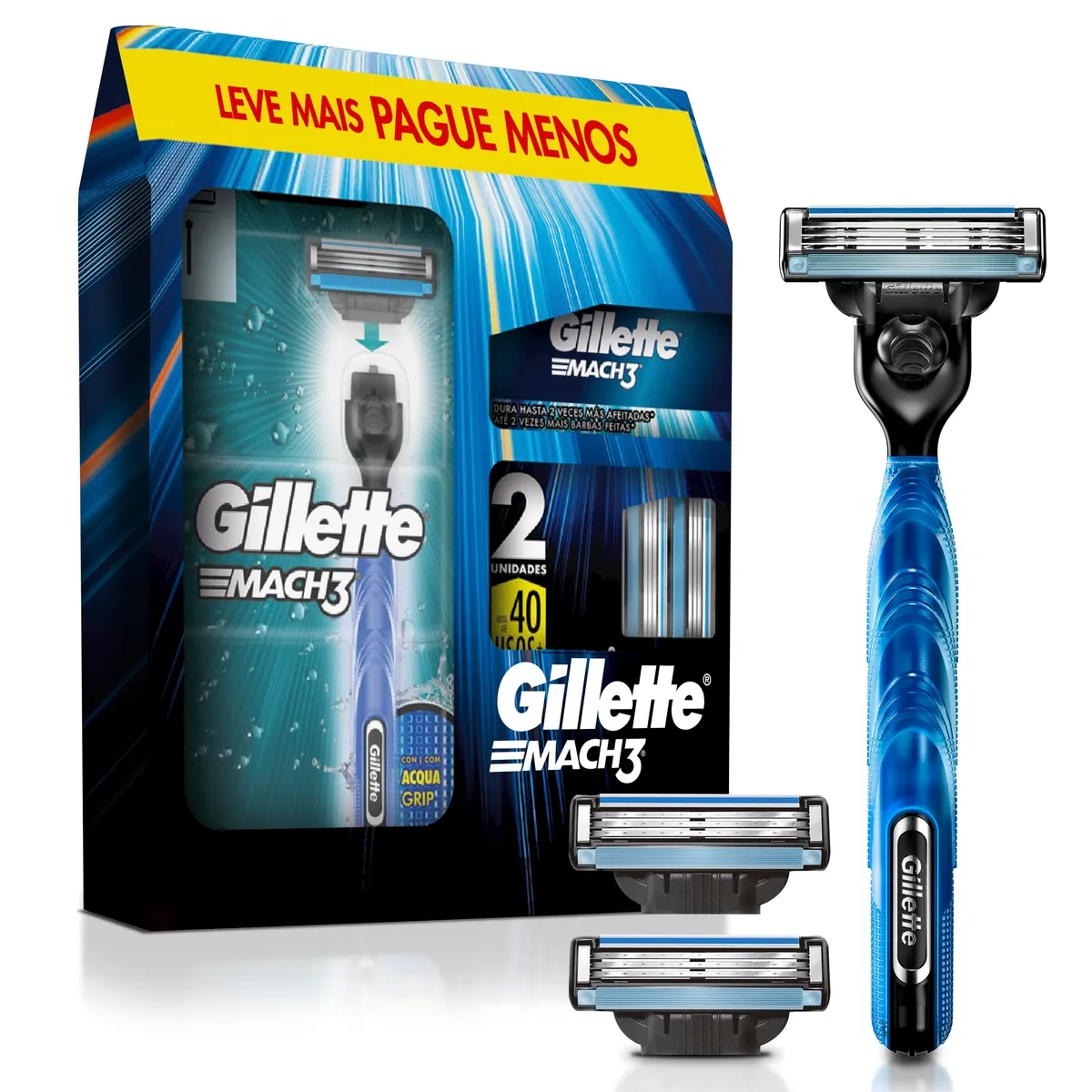Kit Aparelho de Barbear Recarregável Gillette Mach3 1 Unidades + 3 Cartuchos
