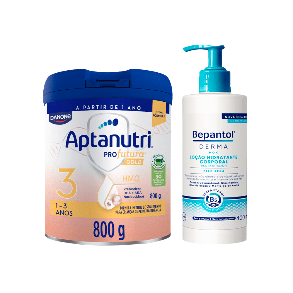 Kit Aptanutri & Bepantol Fórmula Infantil Profutura Gold 3 800g + Loção Corporal Derma Hidratante Restauradora 400ml
