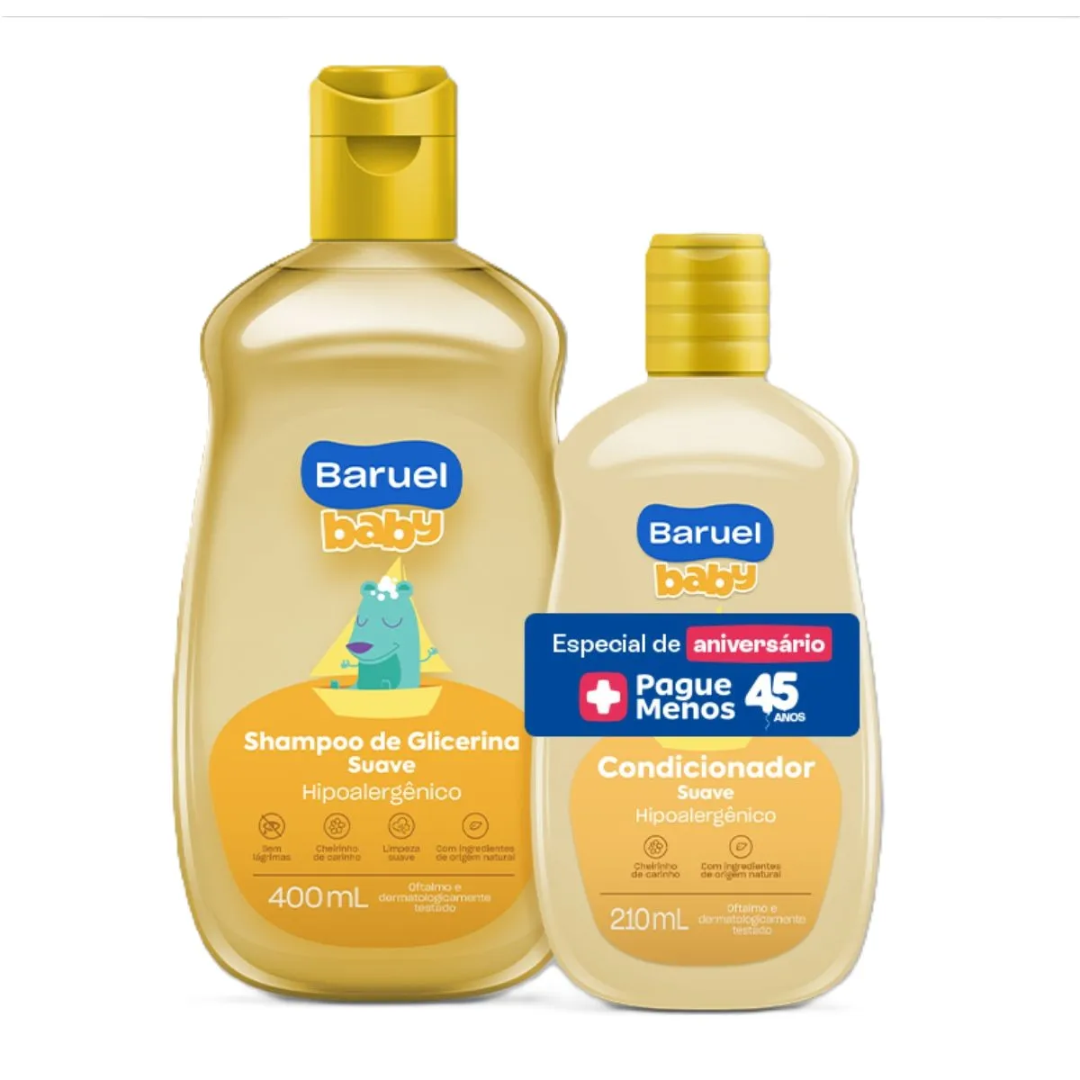 Kit Baruel Baby Shampoo De Glicerina Suave 400ml + Condicionador Suave 210ml Oferta Especial 45 Anos