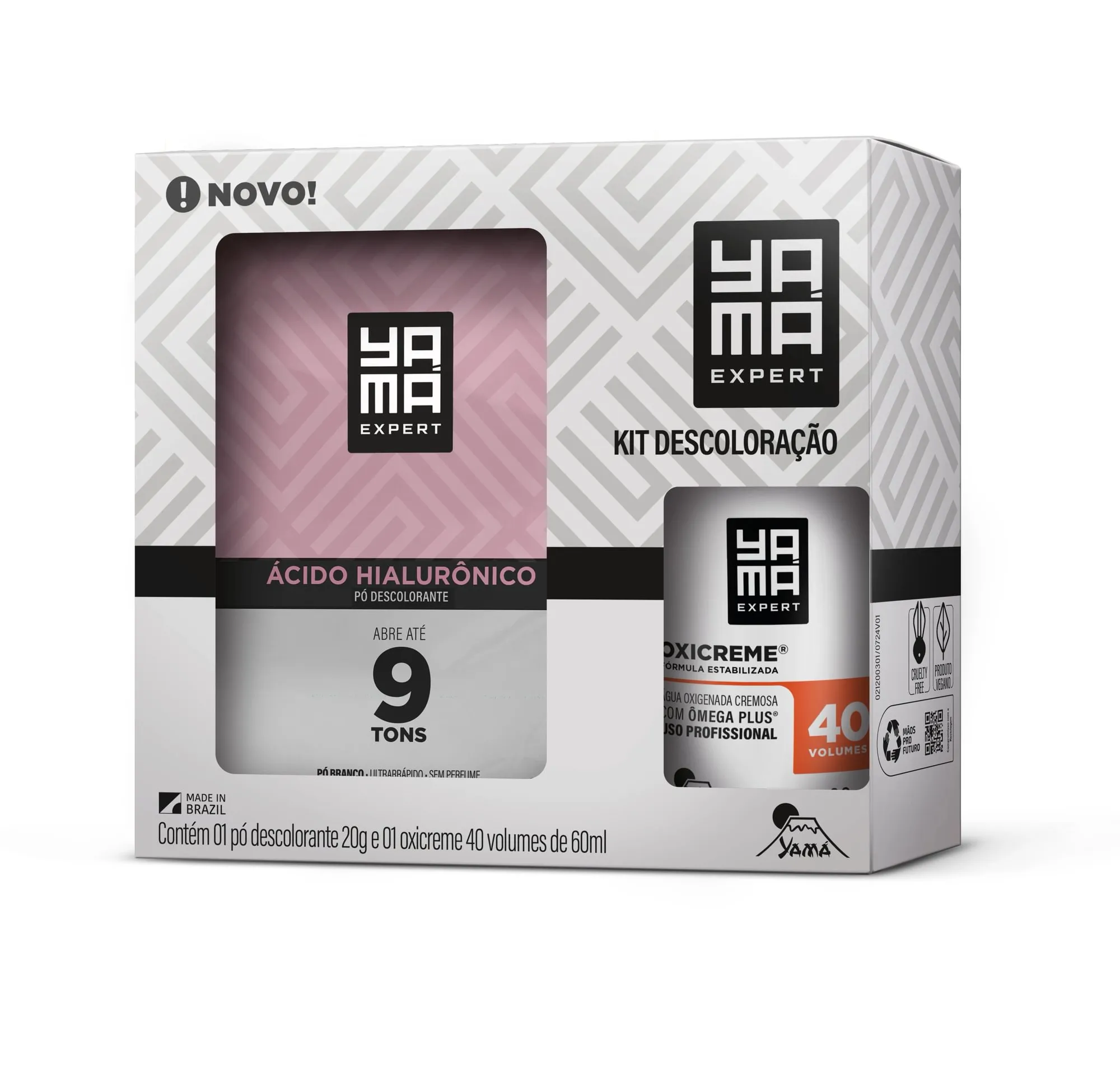 Kit Clareador Yama Acido Hialuronico Pó Descolorante 20g + Oxicreme 40 Volumes 60ml