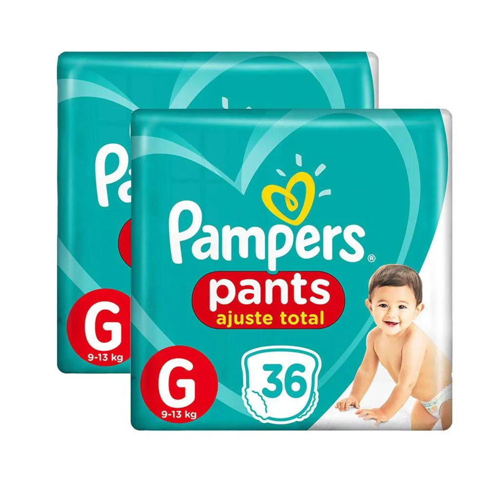 Kit com 2 Fraldas Pampers Pants Ajuste Total Mega G - 72 Tiras