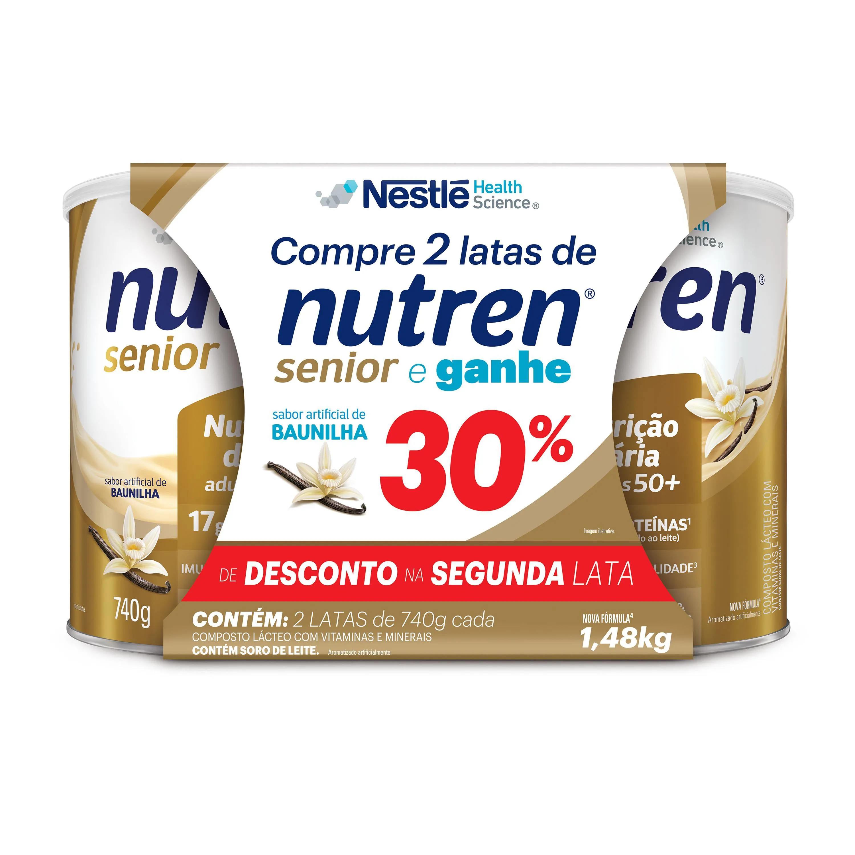Kit Complemento Alimentar Nutren Senior Baunilha 1,48kg Ganhe 30% de Desconto na Segunda Lata