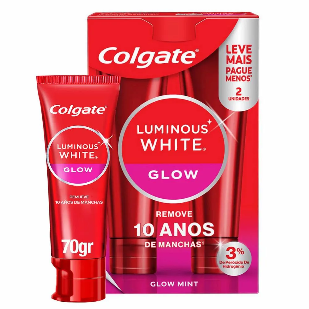 Kit Creme Dental Clareador Colgate Luminous White Glow 70g 2 Unidades