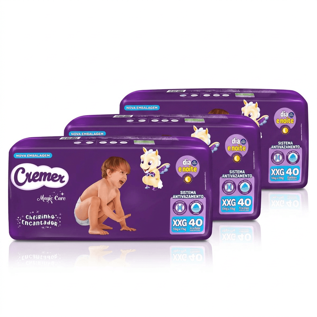 Kit Cremer Magic Care Fralda Descartável Disney XXG 3 Pacotes 40 Uni Cada